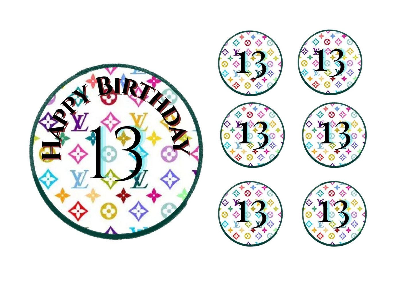 Designer Inspired Bento Cake Topper Template – Editable Name and number Birthday Cupcake Toppers – Instant Canva Download
