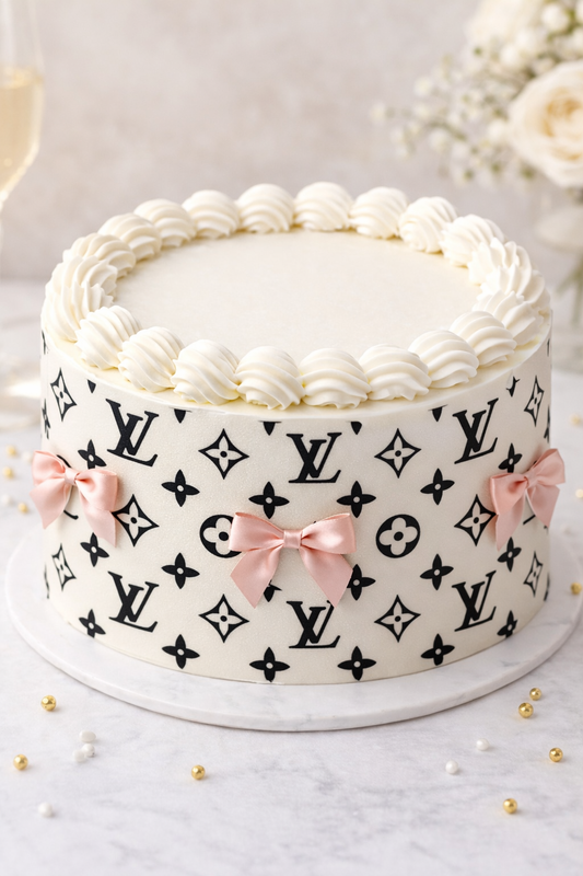 Black & White Designer Cake Wrap – Luxury Monogram Style Edible Image | A4 Icing Sheet Australia