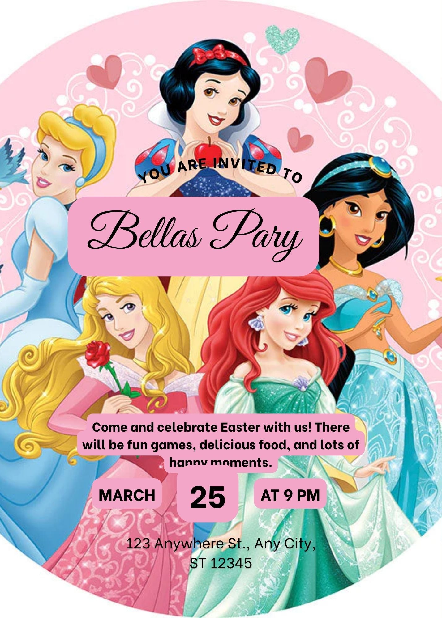 Disney Princess Birthday Party Bundle Template Set | Editable Instant Download | Cake Topper, Cupcake Toppers, Water Bottle Labels, Party Sign & Invitation