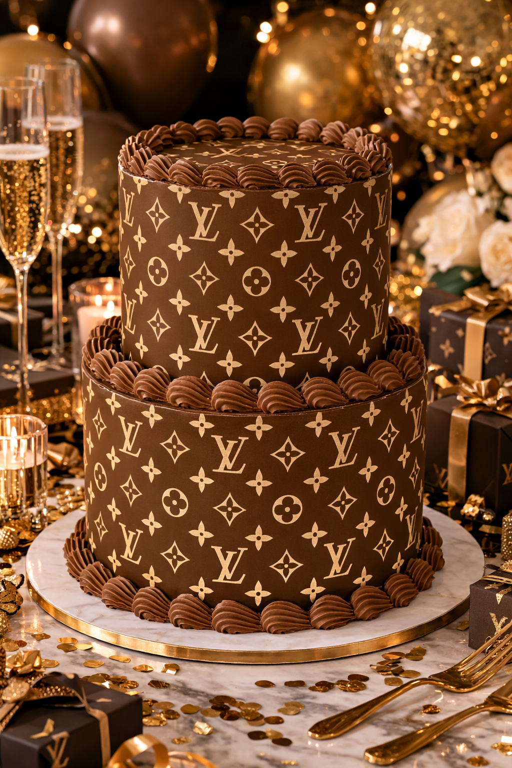 Luxury Designer Style Edible Cake Wrap – Premium LV Inspired Cake Wrap | Edible Icing Sheet