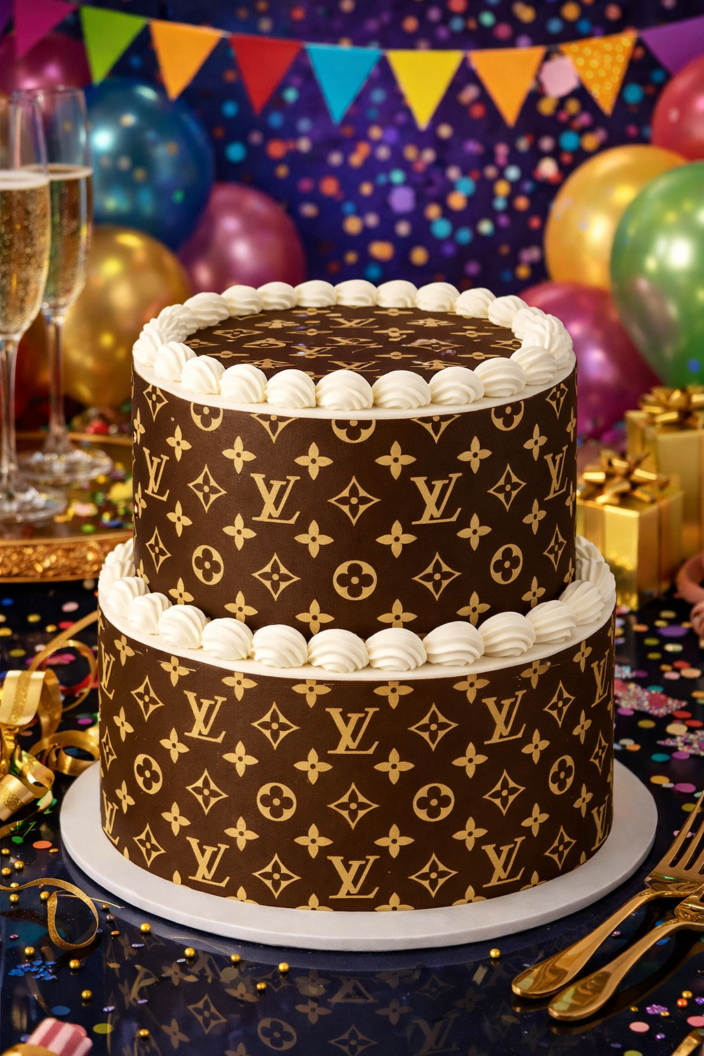 Luxury Designer Style Edible Cake Wrap – Premium LV Inspired Cake Wrap | Edible Icing Sheet