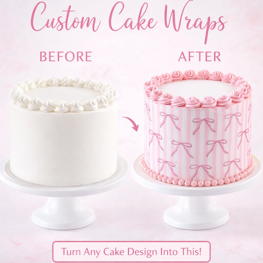 Pink Bow Cake Wrap – Edible Cake Image Wrap | Feminine Birthday Cake Wrap | Custom Printed Icing Sheet Cake Decoration