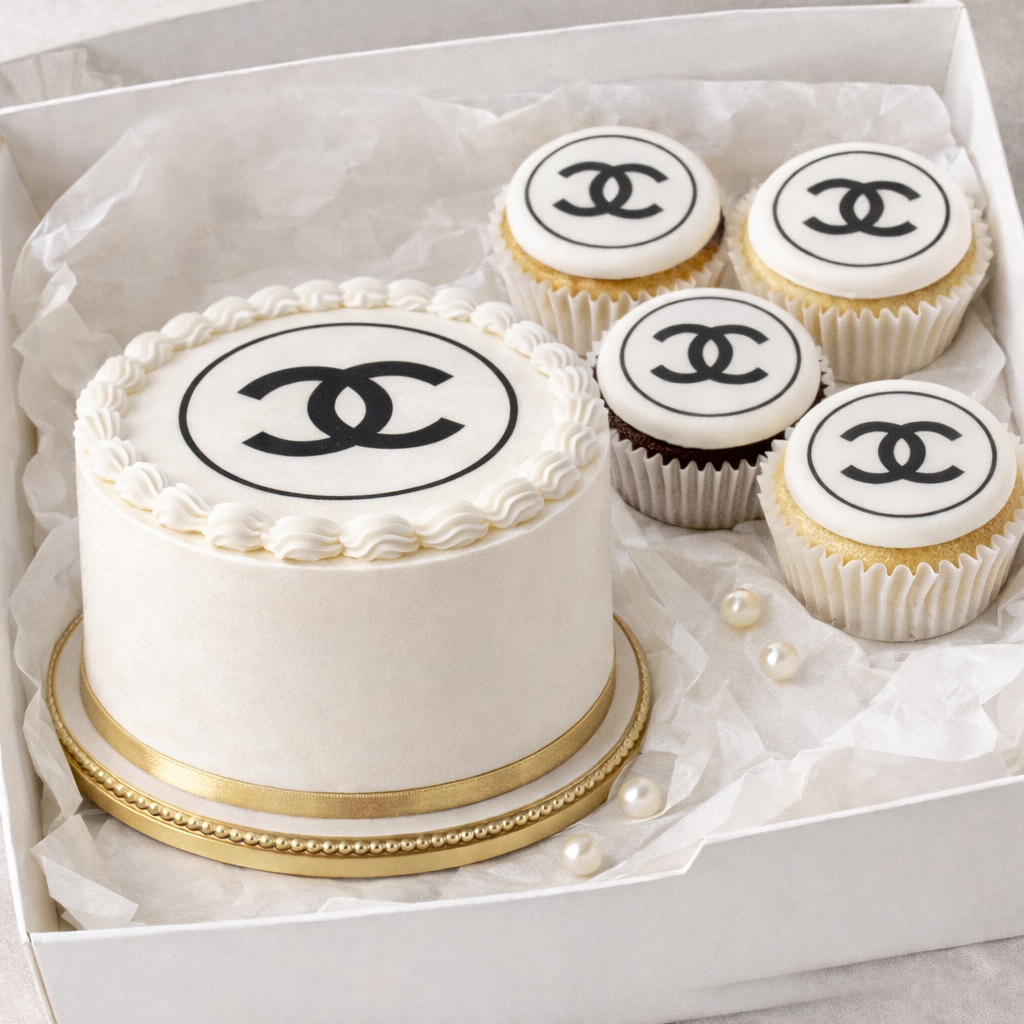 Bento Cake & Cupcake Edible Image Sheet – Luxury Designer Inspired 5” Cake Topper + 8 Matching Cupcake Toppers