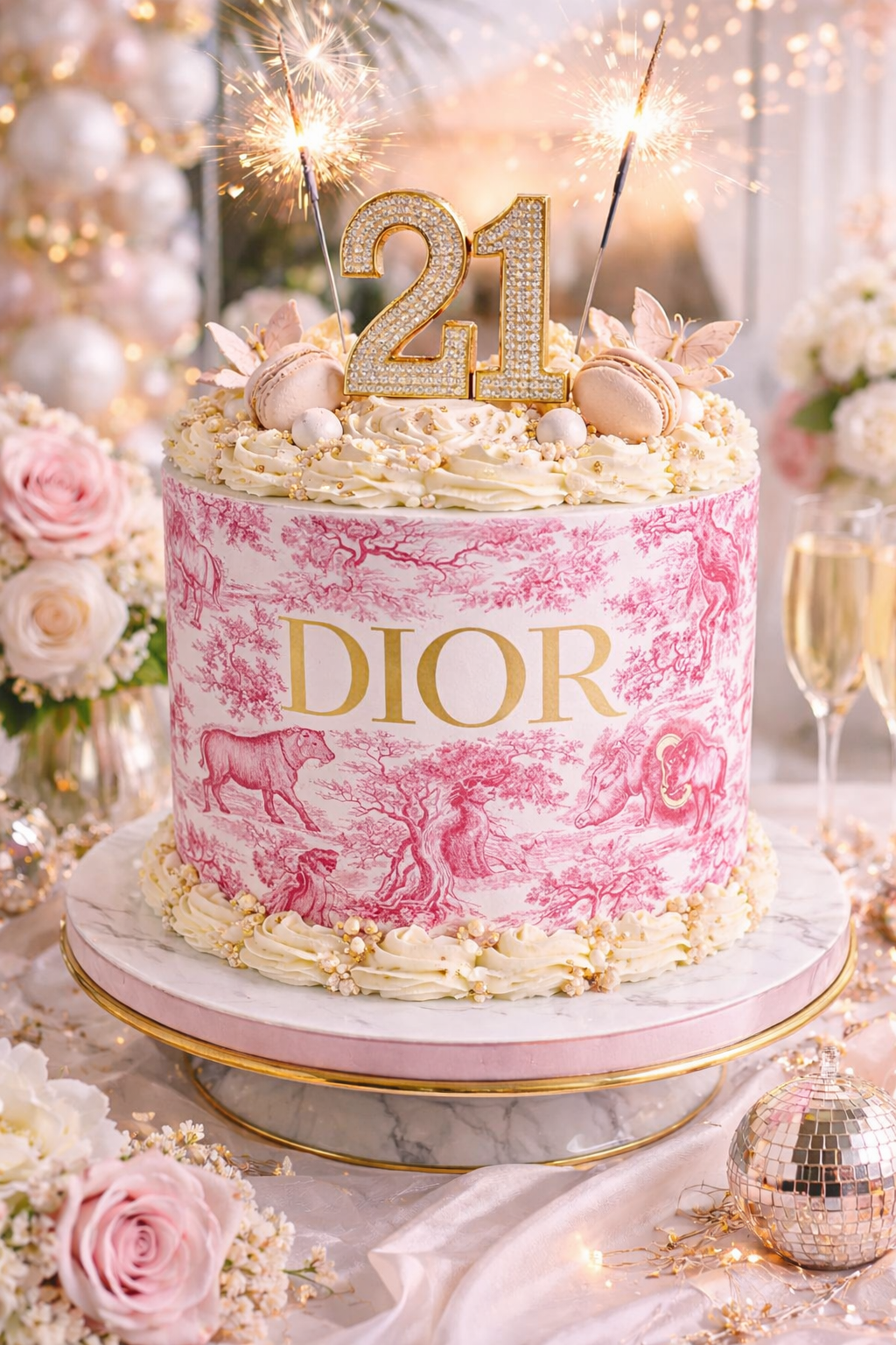 Pink Dior-Inspired Cake Wrap A4 Edible Image | Luxury Birthday Cake Topper | Australia Wide Shipping