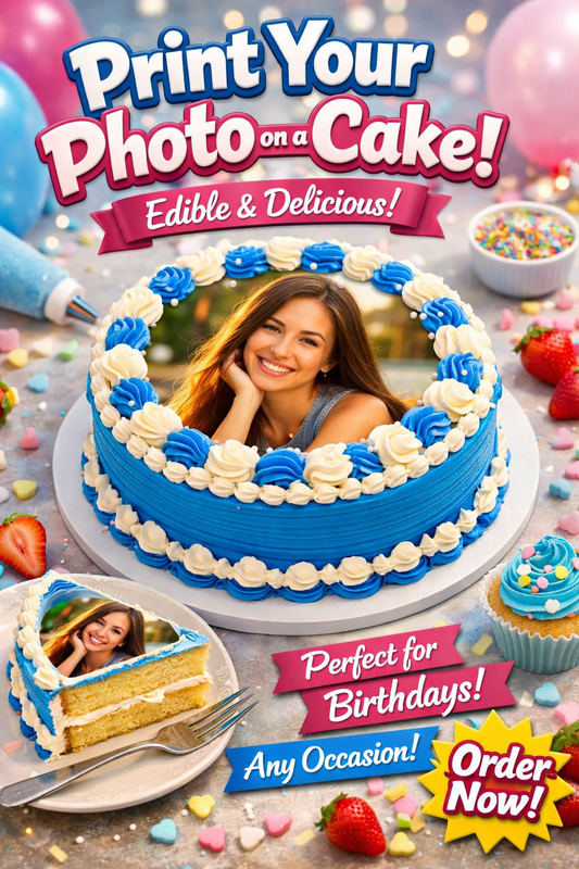 Your Photo on Round cake topper 15 cm you upload we size print and post