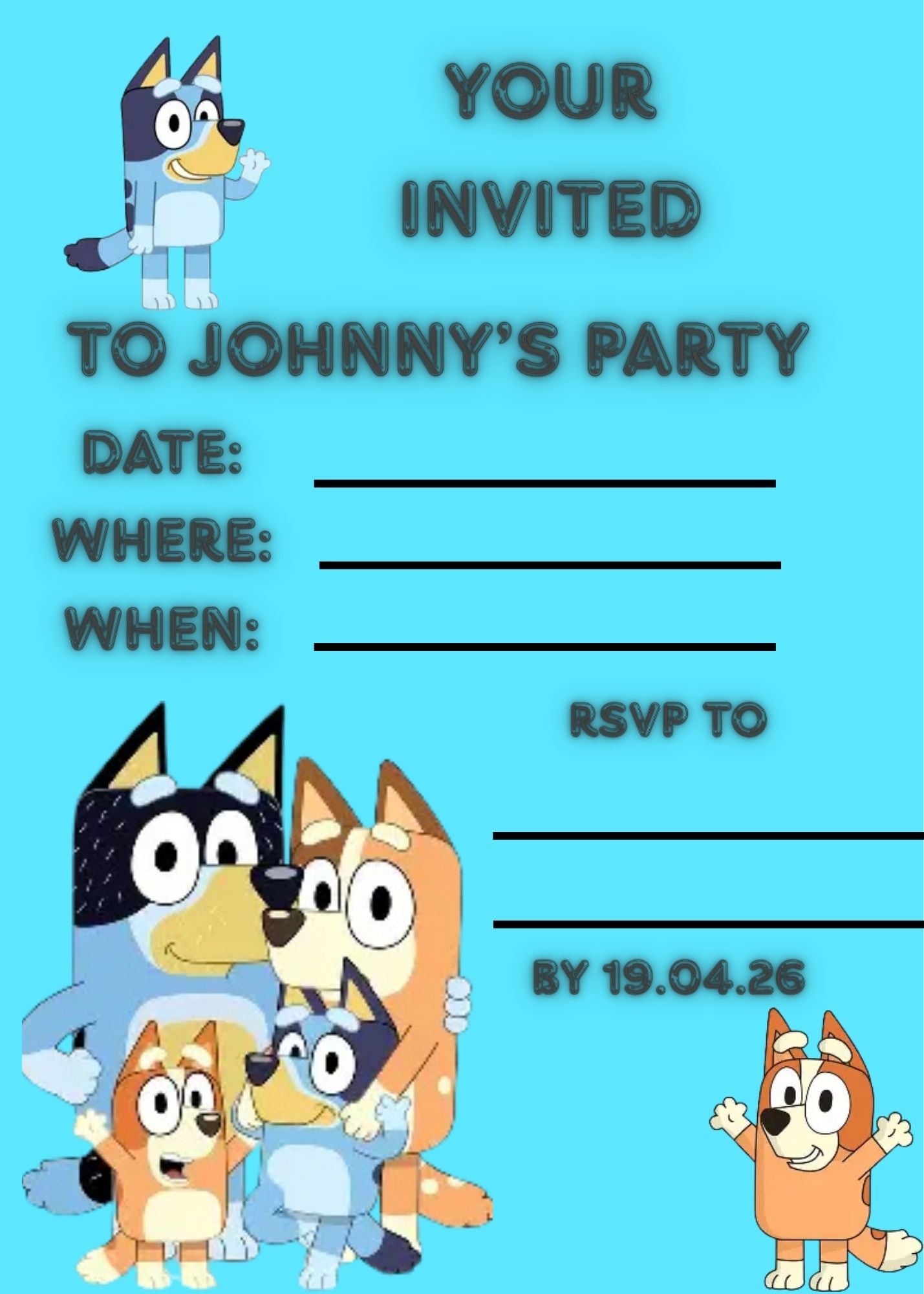 Bluey Birthday Party Printable Bundle | Editable Instant Download Party Pack | Invitations, Cake Toppers, Water Bottle Labels & Decorations