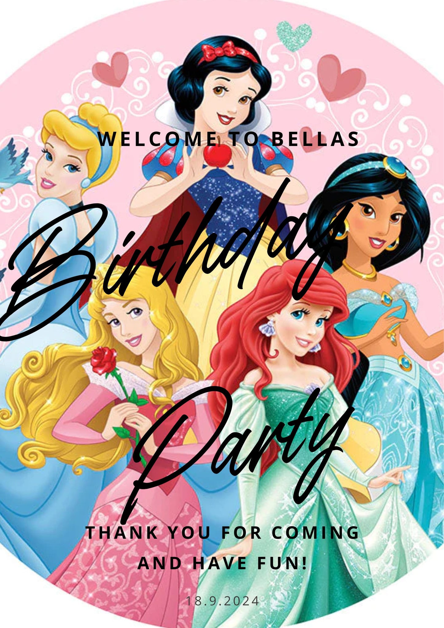 Disney Princess Birthday Party Bundle Template Set | Editable Instant Download | Cake Topper, Cupcake Toppers, Water Bottle Labels, Party Sign & Invitation